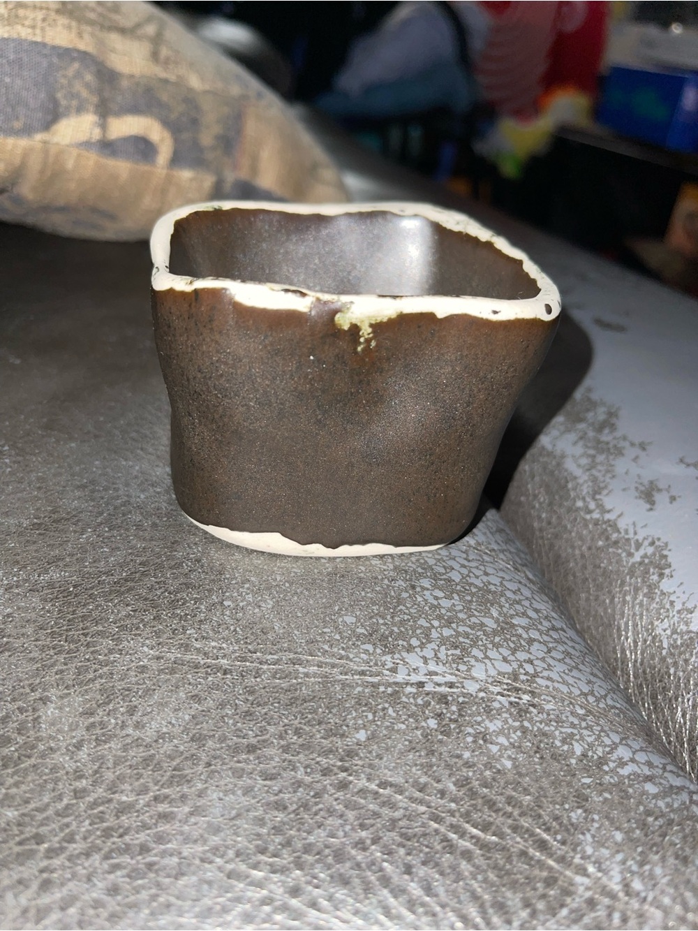 Rustic Square Ceramic Planter with Cream Trim